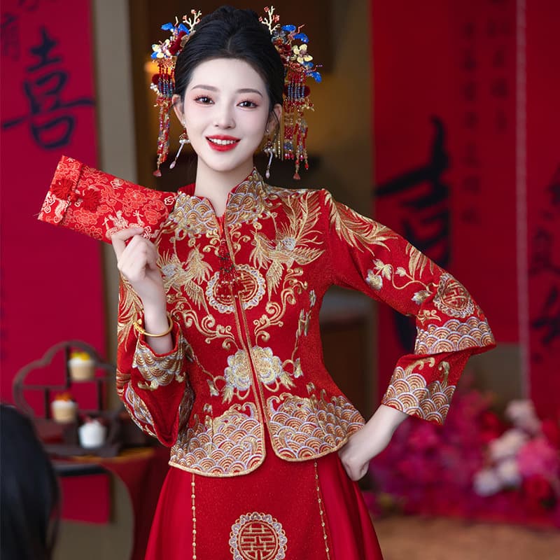 Xiuhe Wedding Dress Summer 2026 New Style for Petite Brides, Dragon and Phoenix Embroidered Wedding Gown for Departure Ceremony, Plus Size Wedding Dress