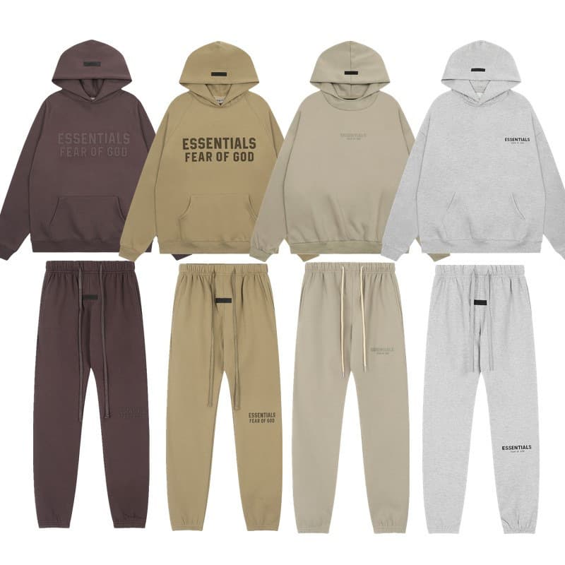 Cross-border FOG ESSENTIALS 3D Silicone Letter Flocked Print American-Style Hoodie and Sweatpants Casual Set for Men