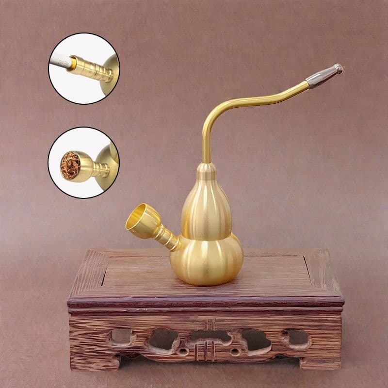 Brass Gourd Water Filter Smoking Pipe and Water Pipe Dual-Use, Brass Dry Smoking Pipe Water Filter Water Pipe Insert, Gift for Elders