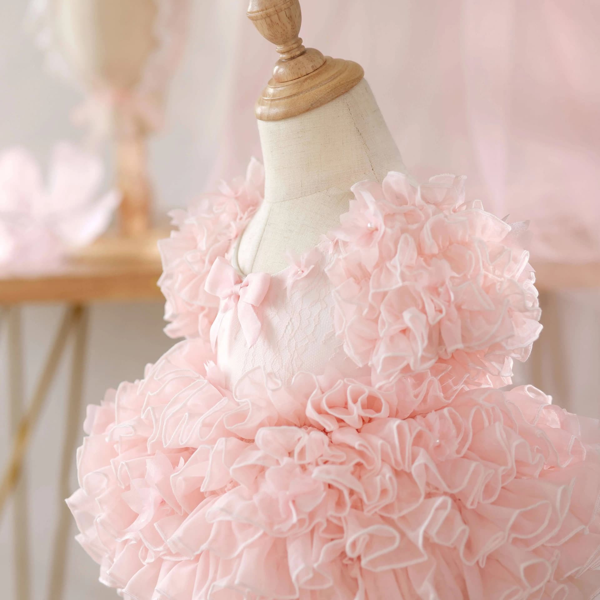 Pink baby's first birthday dress, cherry blossom pink girl's beautiful little flower girl dress, banquet princess dress