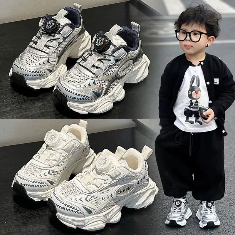 Children's Breathable Mesh Sports Shoes for Boys and Girls, 2026 Spring/Summer New Style, Rotating Buckle, Dad Sneakers, Kids Athletic