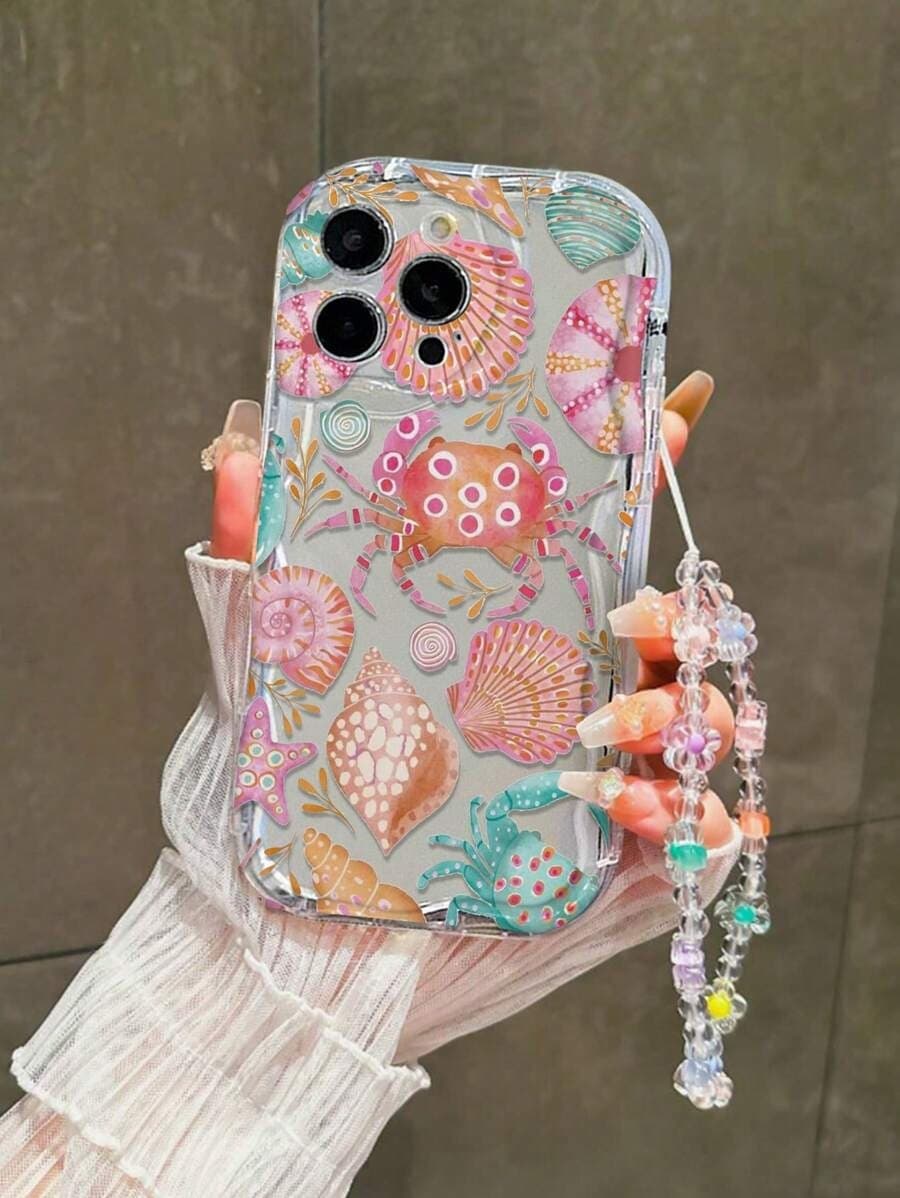 Crab Shell Case for Apple iPhone 16, iPhone 15 Curved Edge, iPhone 14/13 Pro Chain, iPhone 12 Premium, iPhone 11 Cross-Border
