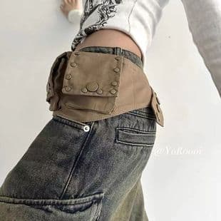 Hippie Retro Western Style Work Waist Belt, Wasteland Vintage Vibe Fashion Waist Bag Wide Waistband