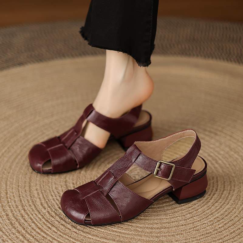 Extremely Comfortable Ultra-Soft Lambskin Roman Sandals 2025 Summer New Style Non-Tiring Genuine Leather Chunky Heel Hollow-Out Women's Shoes