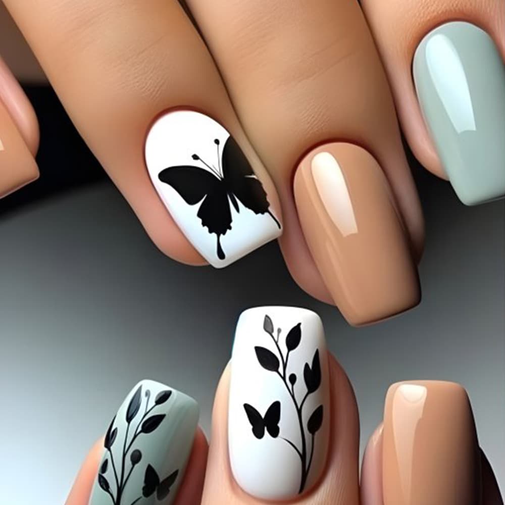 Cross-Border Hot-Selling Butterfly Wearable Nails, Simple Leaf Manicure Nails, Sweet and Cool European Square Nail Patches, High-End