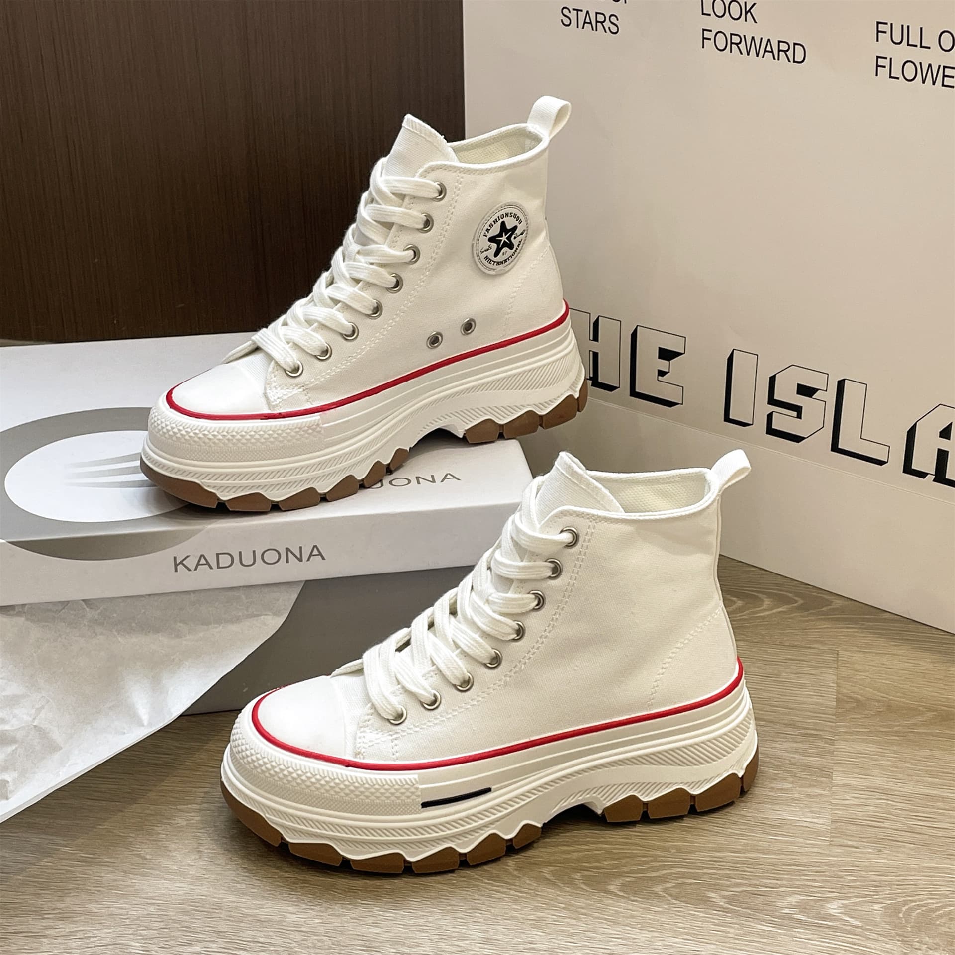 New Spring/Autumn Women's Lace-Up High-Top Canvas Shoes for Students, Fashion Casual Sneakers, Ins Trend White Shoes