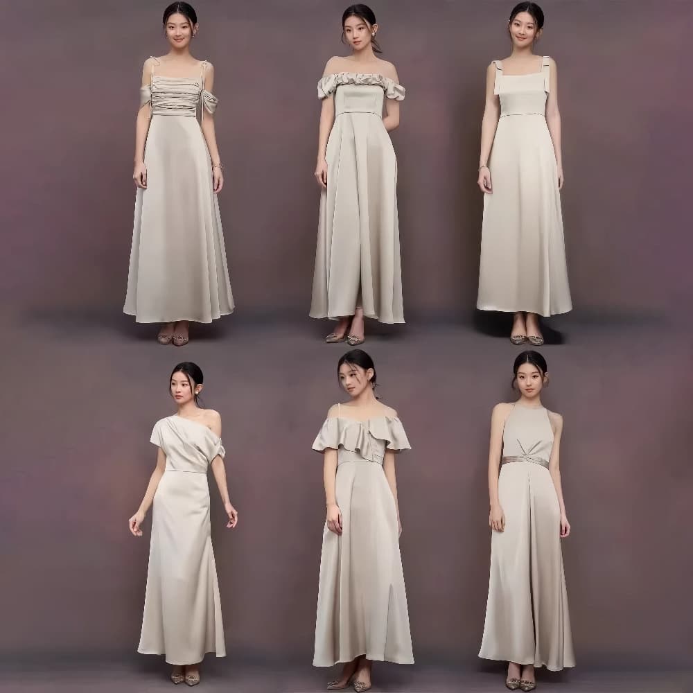 Champagne-colored bridesmaid dress, new style, elegant and sophisticated, a slim-fitting long dress that flatters the figure.