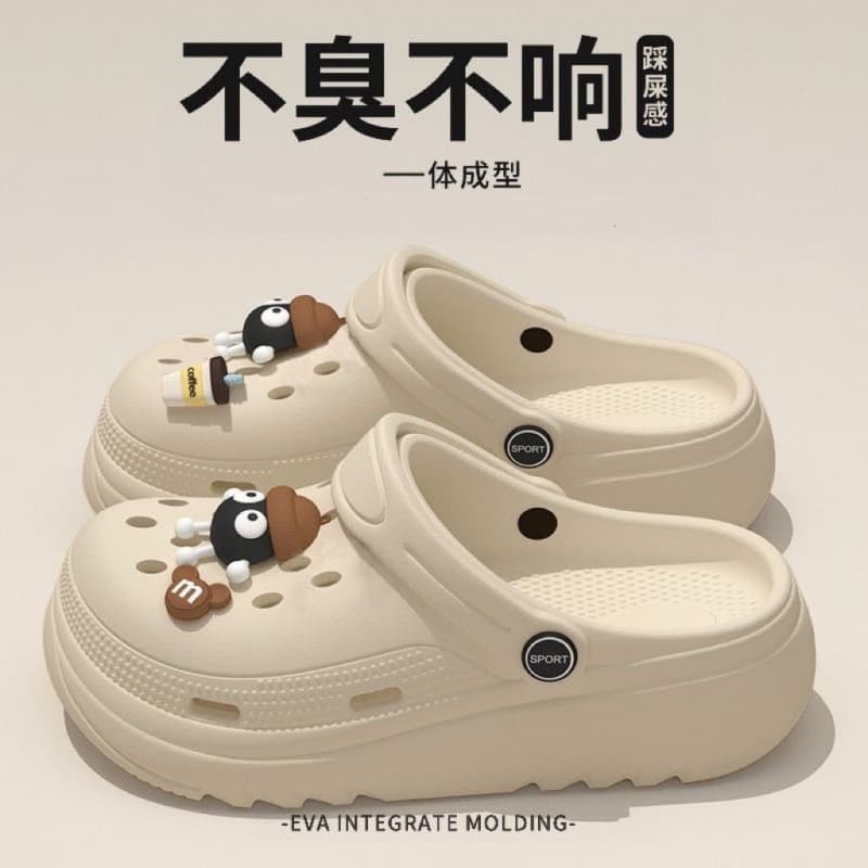 Croc shoes women's summer outer wear 5 new thick-soled PVC sandals non-slip anti-odor beach slippers for pregnant women