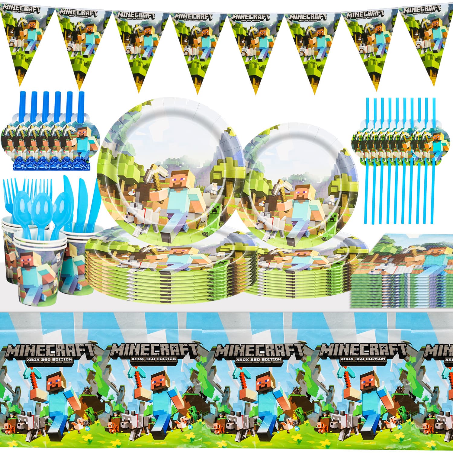 Minecraft Pixel Battle Birthday Party Outdoor Atmosphere Disposable Tableware Set