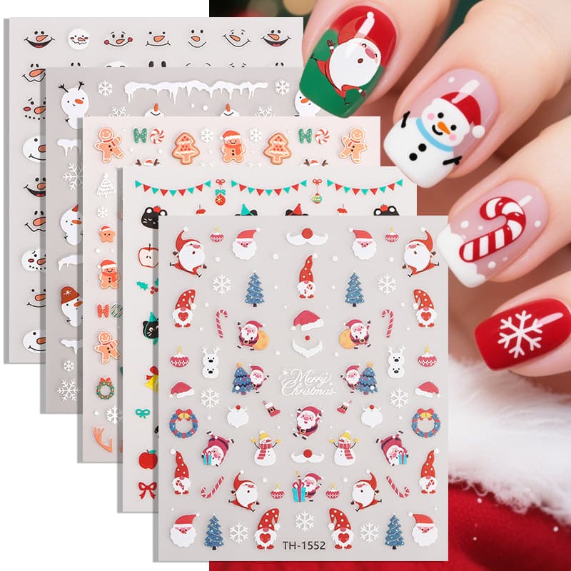 Zhengxiang New Trendy Christmas Nail Art Stickers DIY Nail Decals Cross-border Snowman Christmas Tree INS Nail Stickers