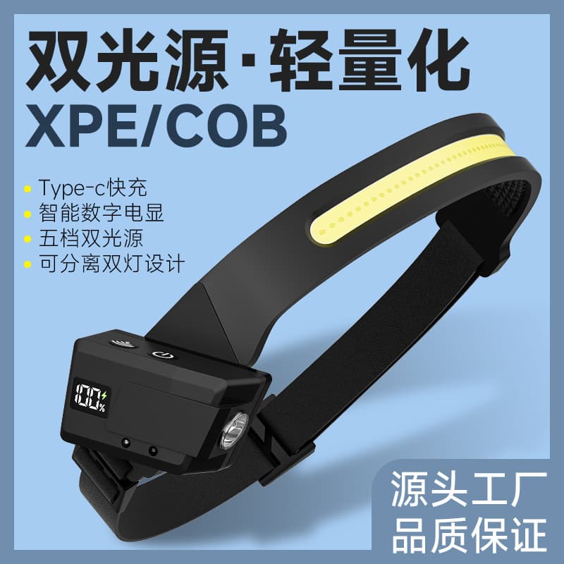 New Cross-Border Silicone Headlamp, Super Bright Rechargeable Outdoor Sensor Headlamp, Night Fishing Headlamp, Head-Mounted