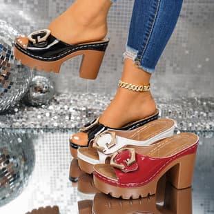 Export Large Size Block Heel Ultra-High Heel Peep-Toe Slippers for Women Summer New Style European and American Beach Toe-Loop One-Bar Slippers