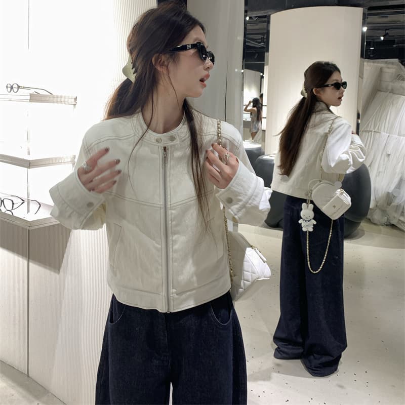 Opening Custom Nishi Look Stand Collar Topstitch Design Casual Jacket Women Autumn Korean Style Short Coat