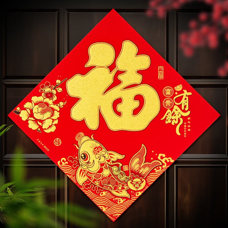 2026 New Year Horse Decorative Flocked "Fu" Character Velvet Door Stickers, Wall Stickers, Spring Festival Door Stickers, New Year Pictures