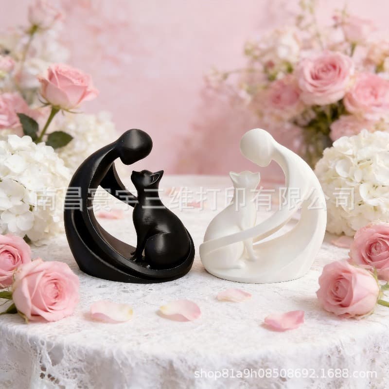 Cross-border new product 3D printed human and cat sculptures modern abstract desktop ornaments decorative toys for pet lovers