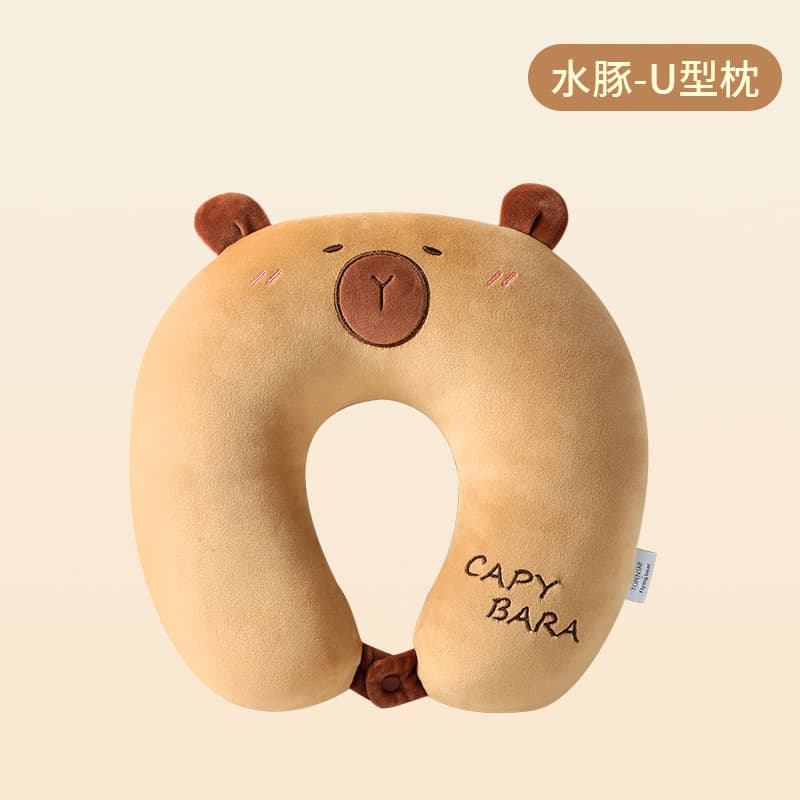 Cartoon U-Shaped Pillow Capybara Neck Pillow Portable Cute Capybara Soft PP Cotton Neck Pillow Factory Wholesale