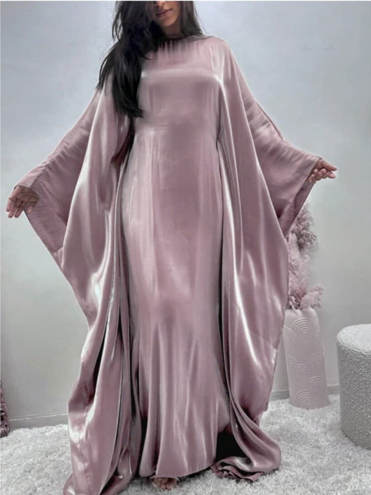 Women's Elegant Satin Abaya Long Robe Loose Long Sleeve Breathable Dress Style Design