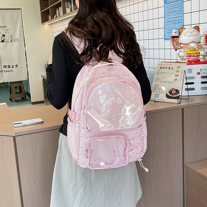 2026 New Transparent Backpack Lightweight and Simple Junior High School Student School Bag Japanese Dirty Resistant Large Capacity Cute Pain Bag