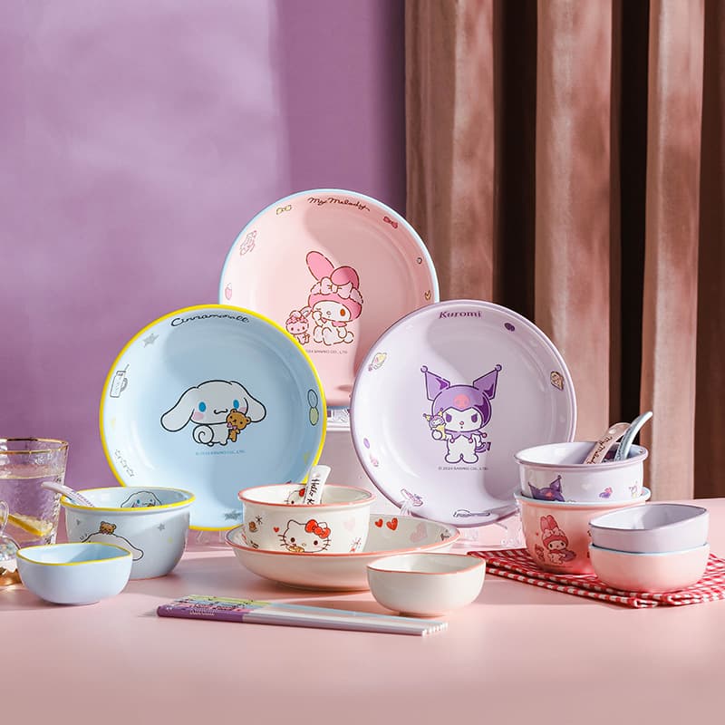 Sanrio Ceramic Tableware 4.7 Inch Rice Bowl Kuromi Hello Kitty Noodle Bowl Soup Bowl Sailor Moon Round Plate