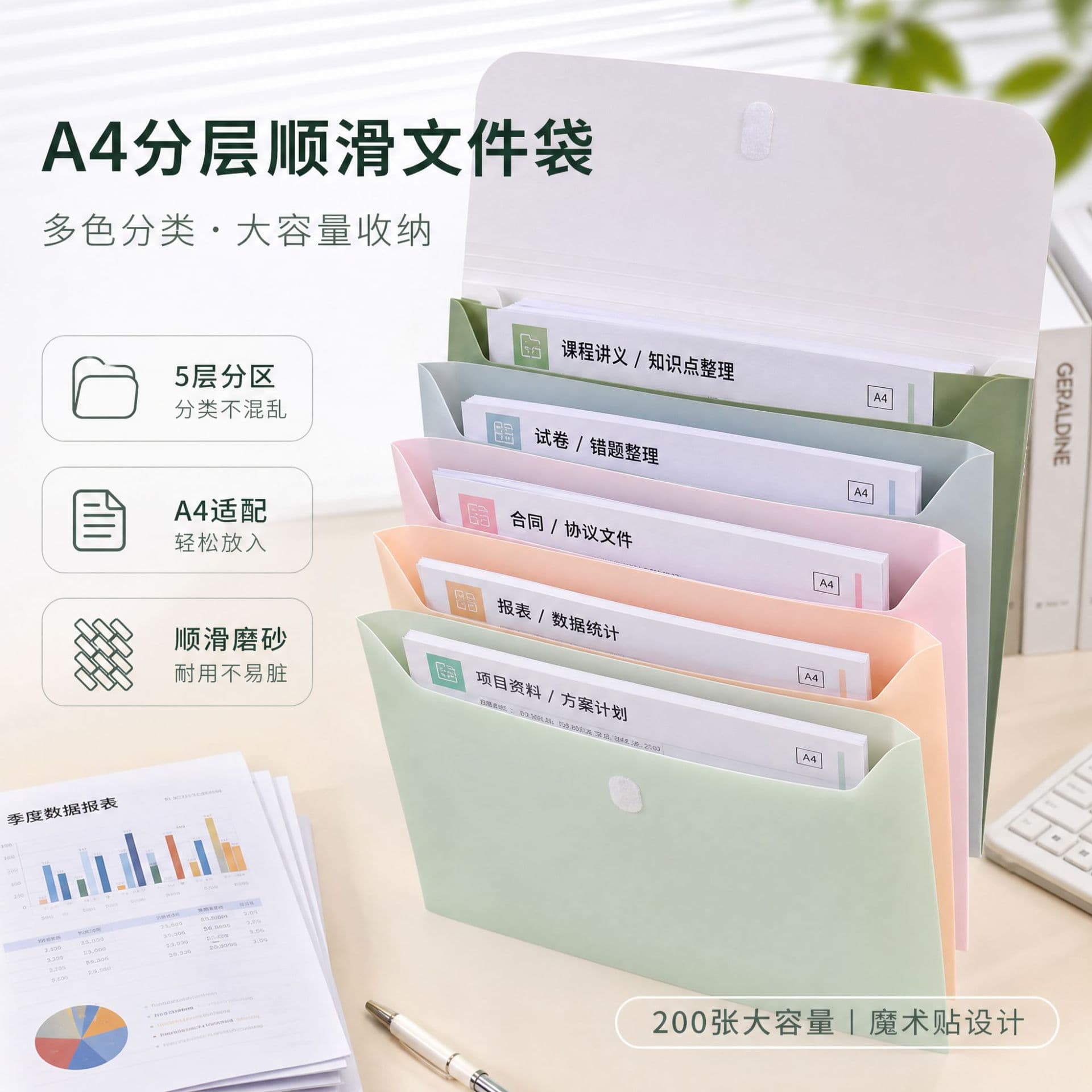 This worry-free A4 organ bag note storage book student handbook bill information organizer multi-layer file storage bag
