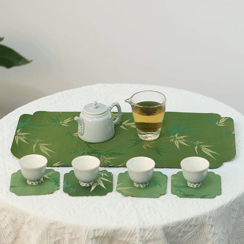 Chinese style double-sided green bamboo mini tea mat, tea table cloth, dry brewing mat, personal tea mat, tea flag, table runner, heat insulation mat