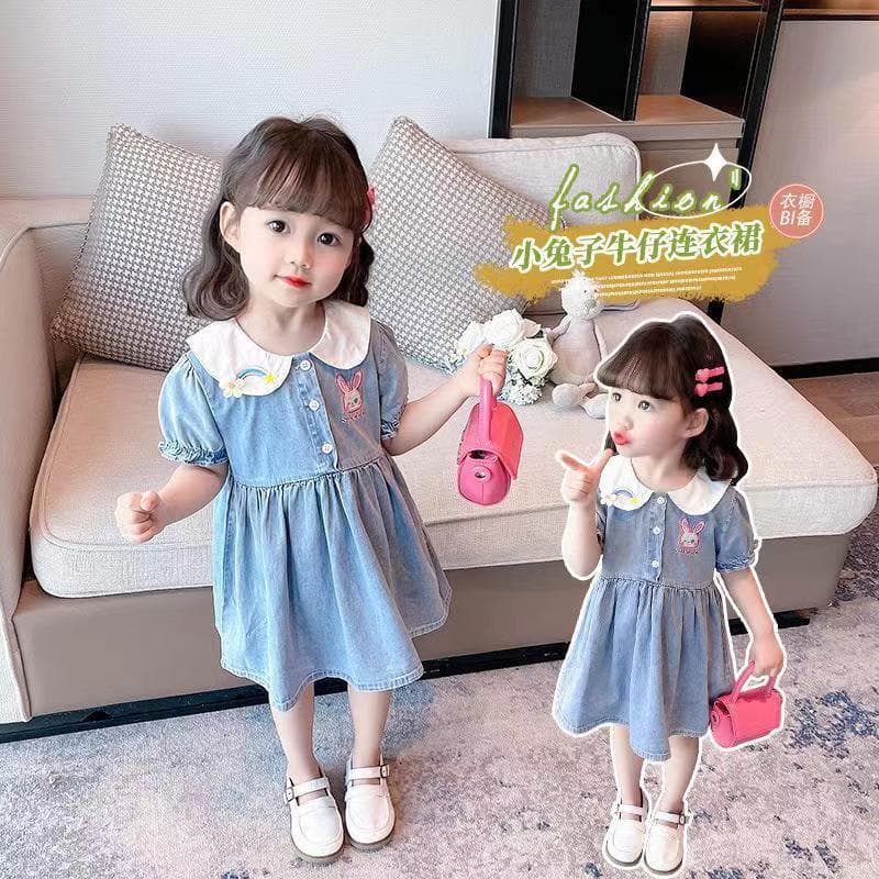 Princess Summer Dress Baby Girl Denim Dress Children's Cute Little Rabbit Denim Skirt Cotton Material Infant Toddler Girls