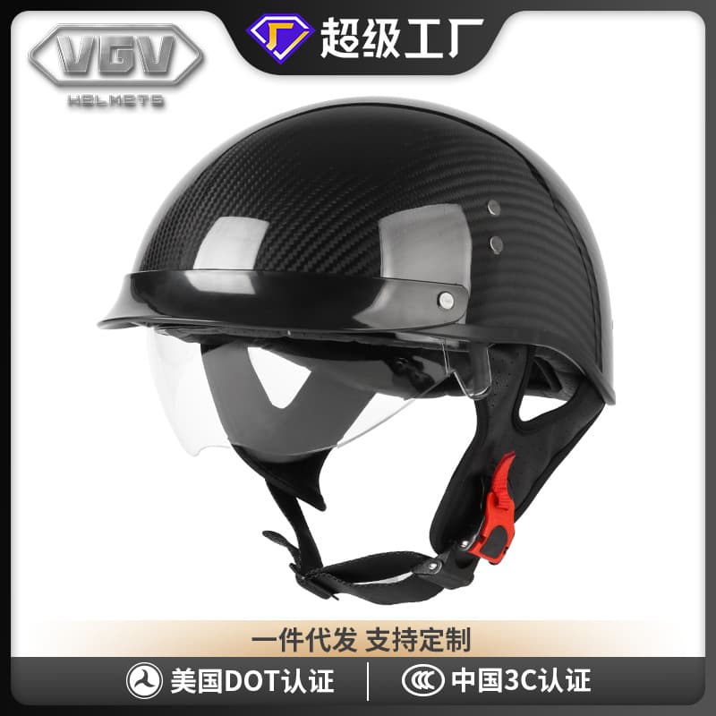 In Stock Carbon Fiber Motorcycle Helmet 3C Certified All-Season Motorcycle Riding Safety Helmet Retro Half