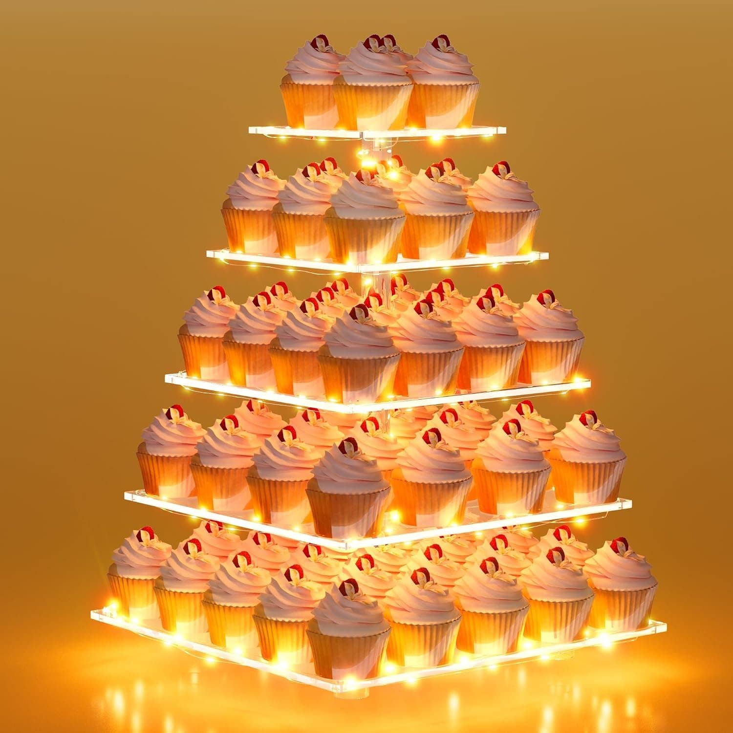 Tiered Acrylic Cupcake Stand with LED Light Transparent Cupcake Stand Cake Dessert Display Rack