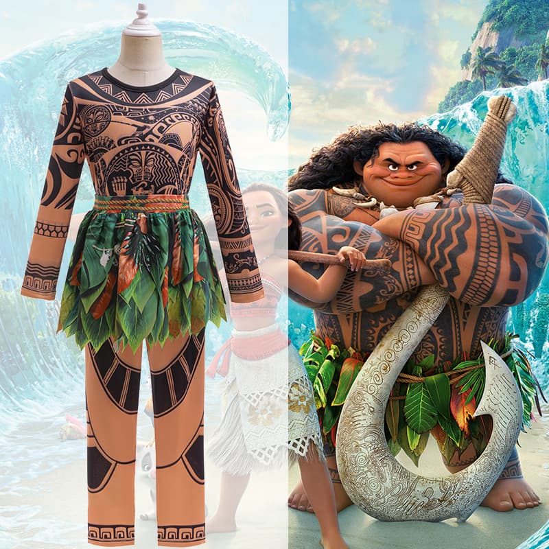 New Export Product Cosplay Moana 2 Maui Matching Two-Piece Set Halloween Children's Performance Costume