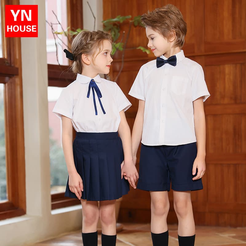 Children's chorus performance uniforms for boys and girls, short-sleeved white shirt suits, primary and secondary school uniforms, kindergarten uniforms, class uniforms