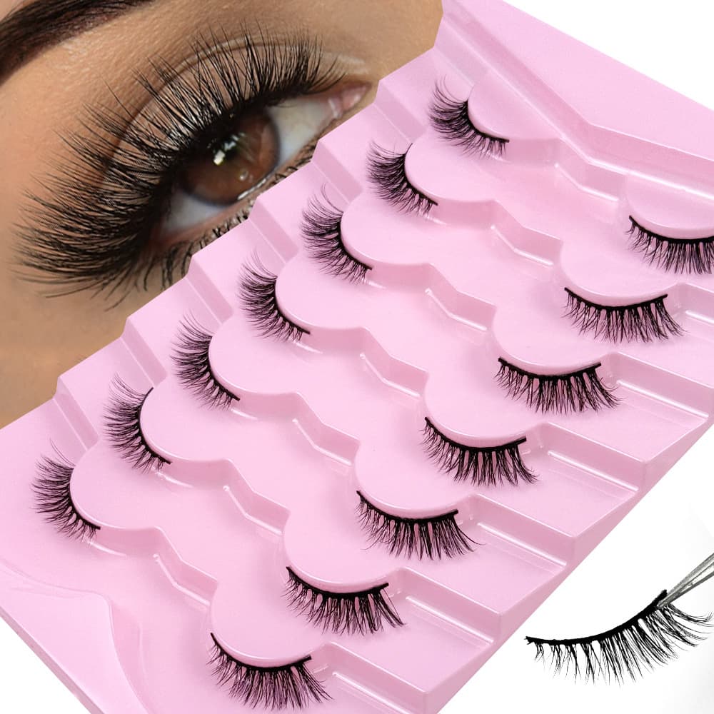 Cross-border natural 7 pairs of eyelashes powder support half-eye black stem pair hair stage makeup Middle Eastern half-eye false eyelashes
