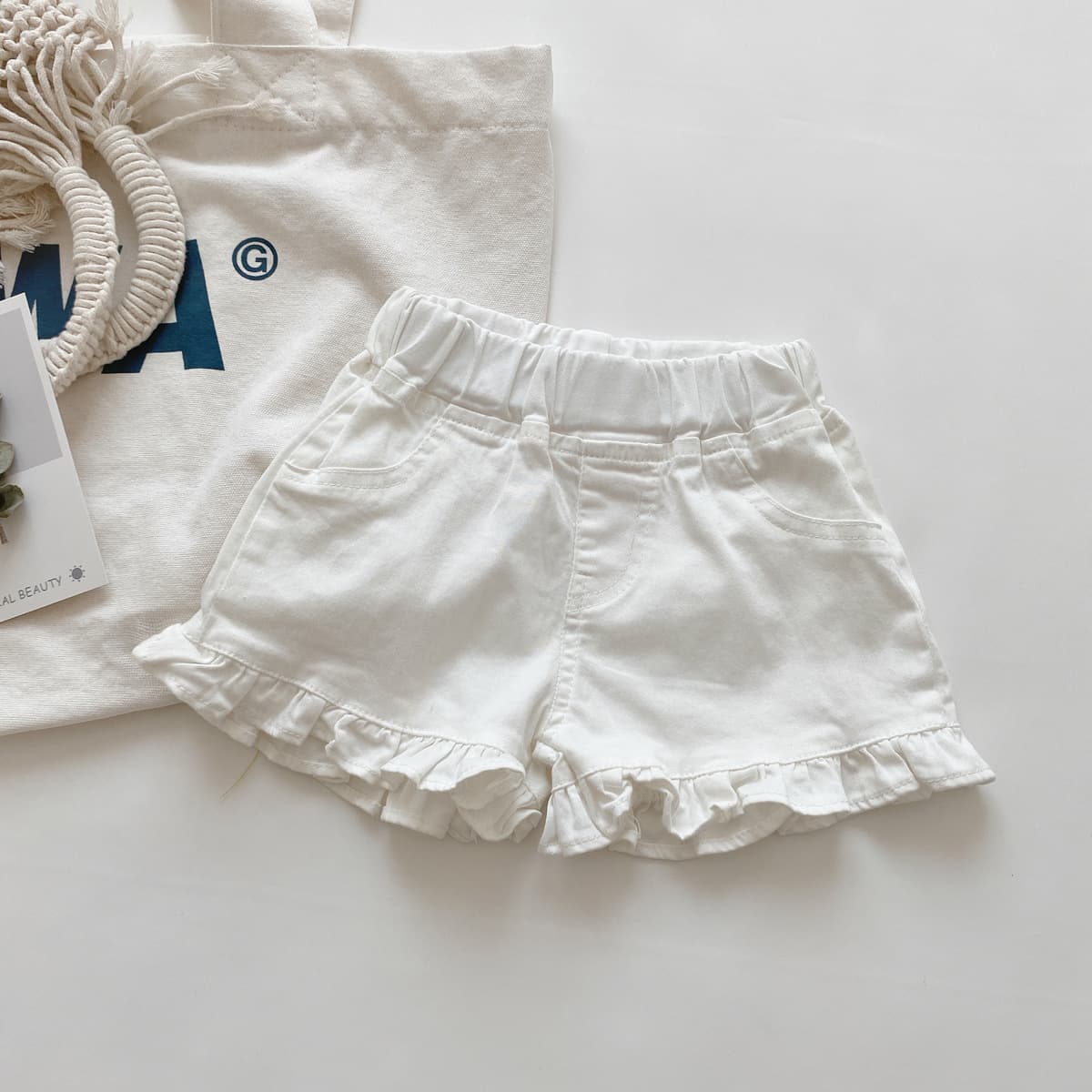 Girls' Fashionable Soft Denim Shorts 2025 Summer New Korean Style Baby Ruffle Hem Hot Pants Trendy Kids Pants