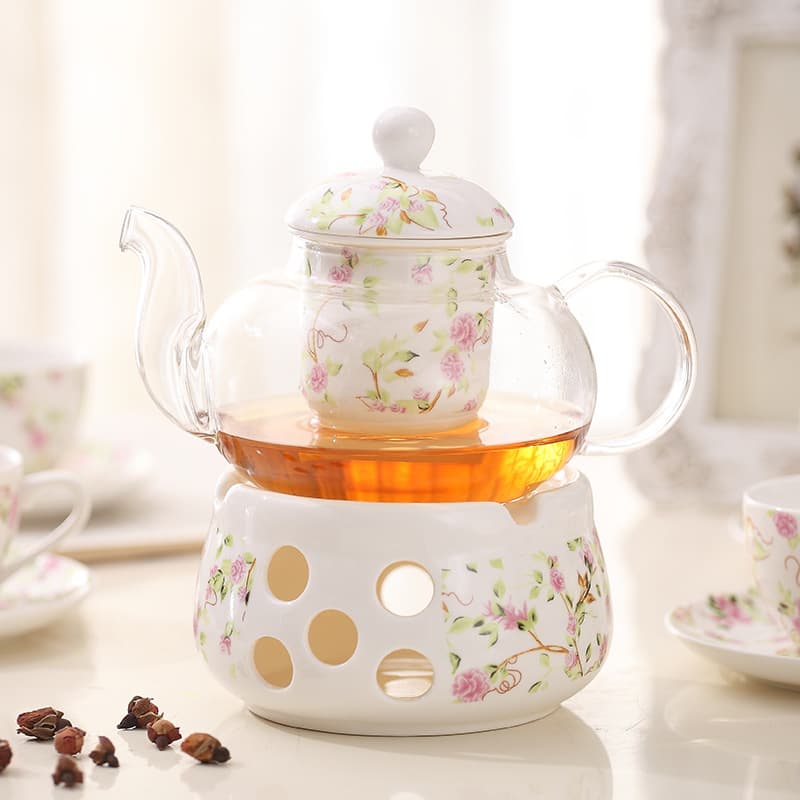 Country-style Glass Fruit Tea Pot, English Afternoon Tea Candle-warmed Flower Tea Set, Housewarming Gift Box