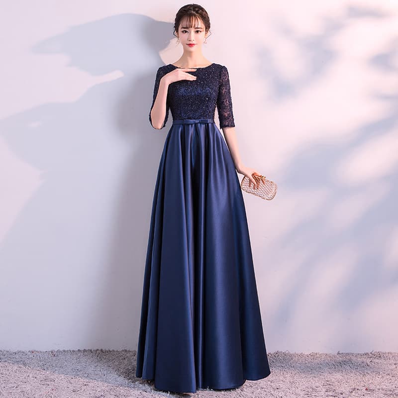 2026 new banquet evening dress elegant and dignified annual meeting host dress long navy blue dress