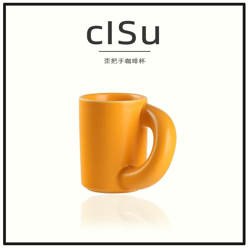 Nordic ins style Internet celebrity big ears mug crooked handle ceramic thick handle water cup coffee cup creative and artistic sense