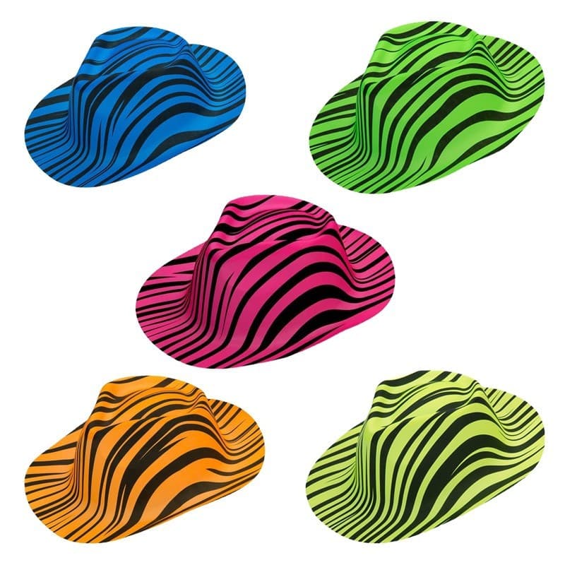 Plastic Zebra Print Fluorescent Top Hat Carnival Party Cowboy Hat Festival Performance Jazz Hat PVC Masquerade