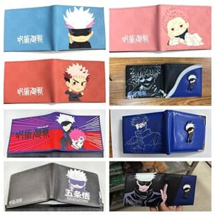 Jujutsu Kaisen Metal Emblem Relief Wallet Japanese Anime Short Wallet for Men and Women Coin Purse Leather Card Holder