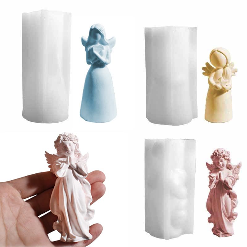 European Style Praying Angel Maiden Aromatherapy Candle Silicone Mold, 3D DIY Winged Fairy Gypsum Figurine Wholesale