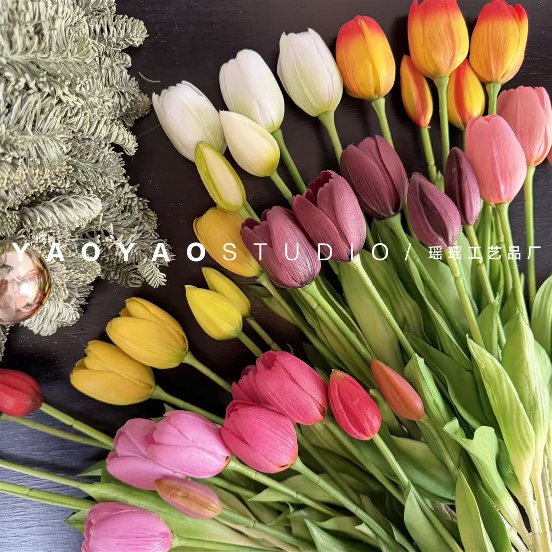 5-head soft rubber tulip PE latex silicone home living room decoration simulated flower feel flower cross-border foreign trade