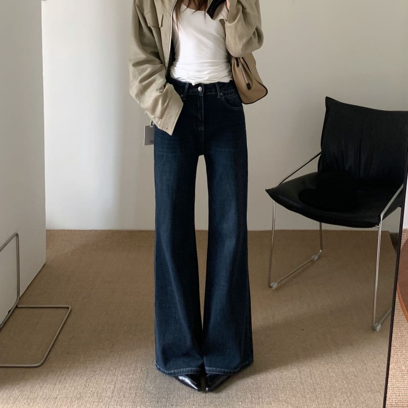 Early Autumn TOP European Size Guangzhou Shisanhang Korean Style Slimming Elongating Four-Way Stretch Barrel Flare Jeans 13351