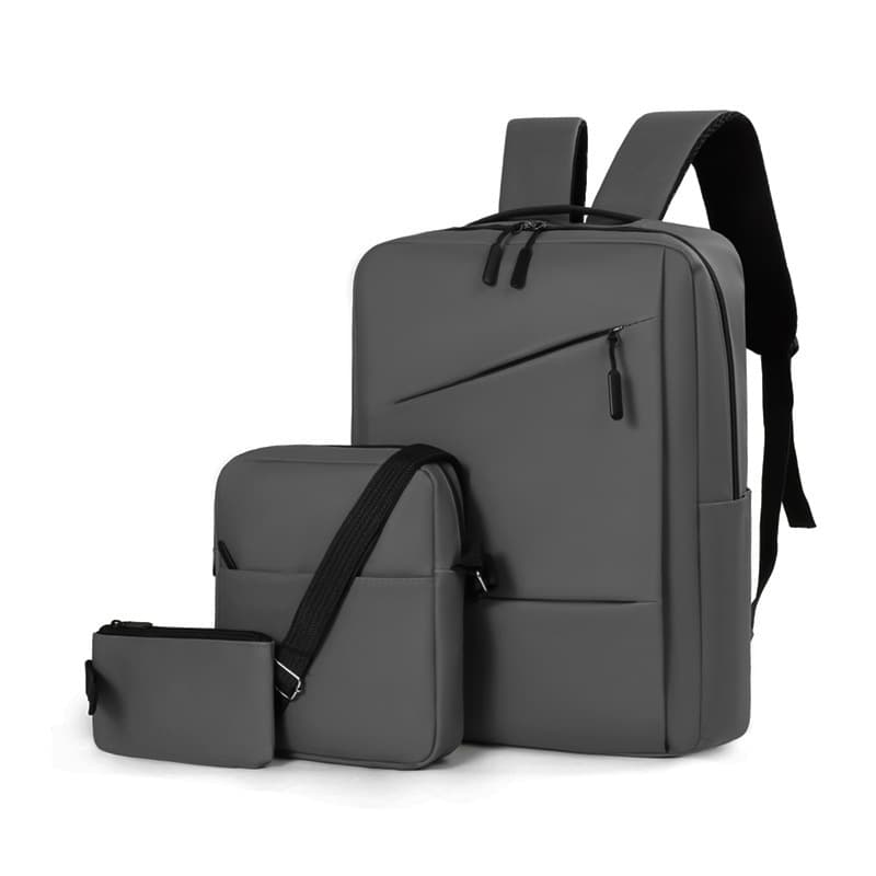 Large Capacity Business Backpack Set with Leather Trim, Multi-functional USB Travel Backpack