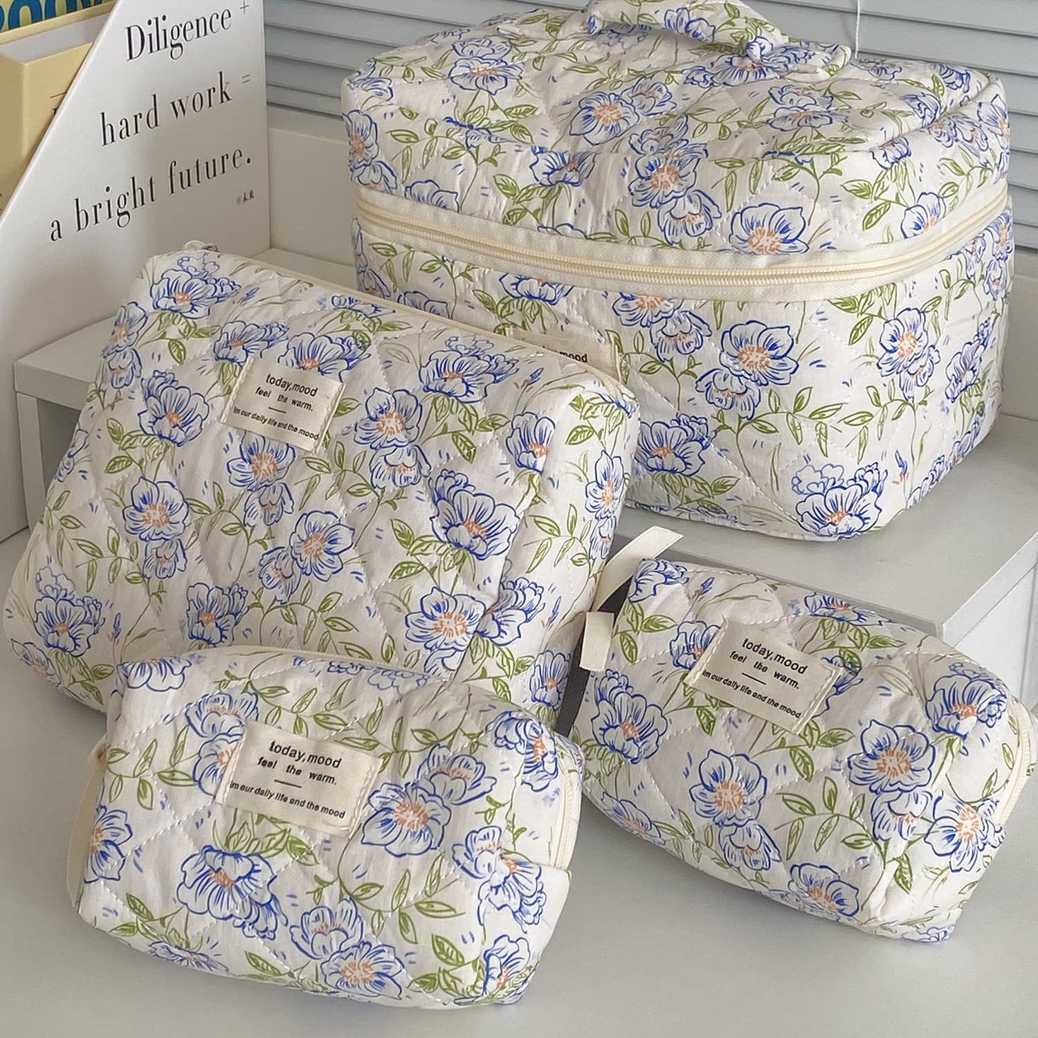 Blue Elf Flower Cosmetic Bag Small Fresh Student Large Capacity Wash Bag Handbag Travel Bag Storage Bag