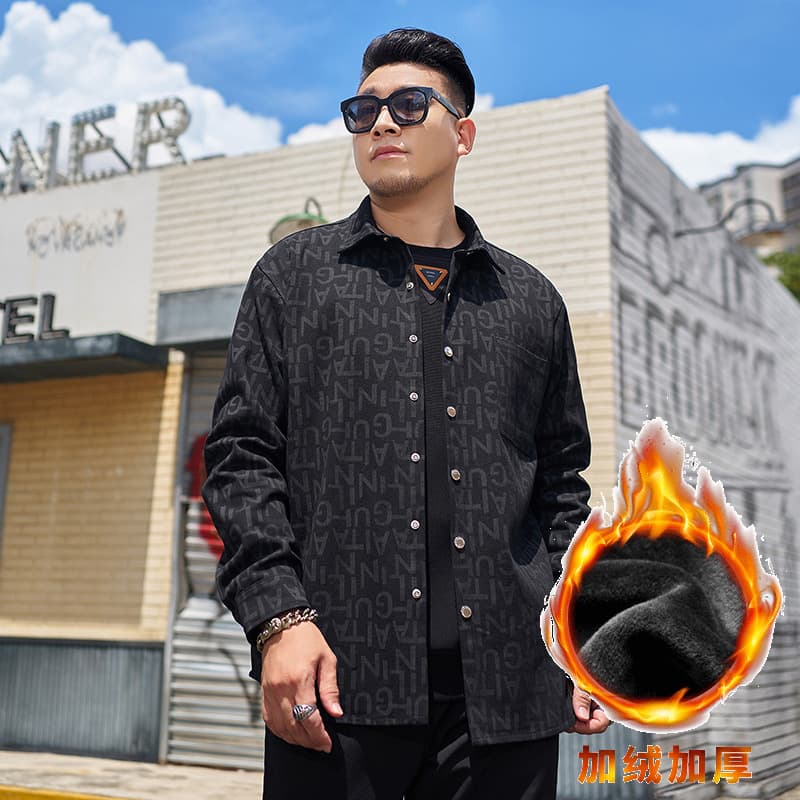 Thickened Fleece-Lined Washed Jacket Plus Size Men's Winter Wear Trendy Single-Breasted Lapel Shirt Loose Denim Jacket Men