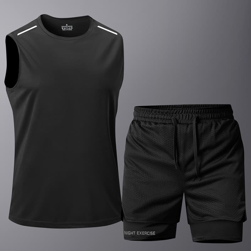 Men's Big Size Sportswear Set Quick-Dry Summer Running Breathable Vest Ice Silk Shorts Training Two-Piece Set