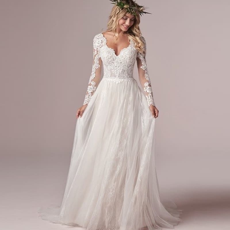 Wholesale Light Wedding Dress for Bride Lace V-Neck Open Back Small Train Wedding Gown Bride Main Dress Amazon