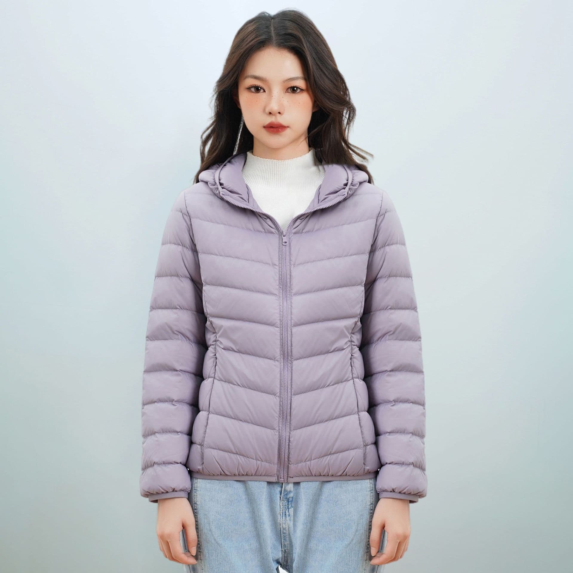 Pinghu Chixin Women's Wear Autumn/Winter New New National Standard 90% Down Lightweight Down Jacket Women's Hooded Simple Coat