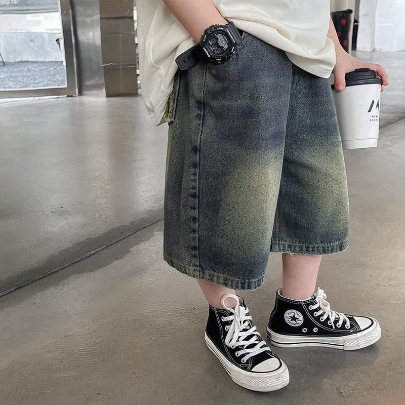 Boys' Denim Shorts Summer 2025 New Style Casual Knee-Length Shorts for Toddlers and Kids Lightweight Pants