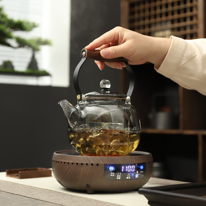 Tea Brewing Set with Electric Ceramic Stove, Home Tea Pot Kit, Dual-ring Far Infrared Heat Retention and Heating