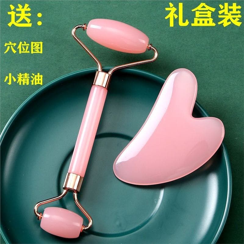 Roller massager for facial beauty, tendon scraping with heart-shaped face gua sha, non-jade roller resin scraper crystal