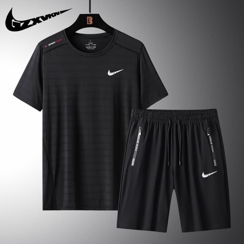 Men's Set 2023 Summer New Lightweight Ice-Cool Breathable Casual Sports T-Shirt/Shorts Two-Piece Set